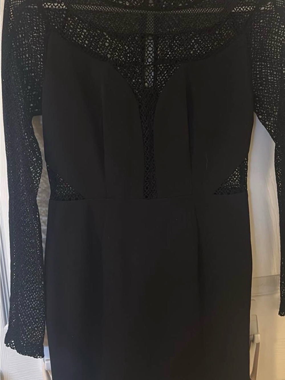 Elegant Black Lace Inset Long Sleeve Dress